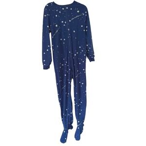 Nick & Nora Womens Small Blue Celestial Star Fleece Footed Pajamas Union Suit